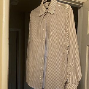 Geoffrey Beene Men's White and Taupe Striped Shirt